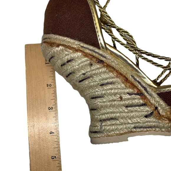 Curved Wedge Heel Ankle Wrap Sandal 6.5 Brown - Picture 11 of 12